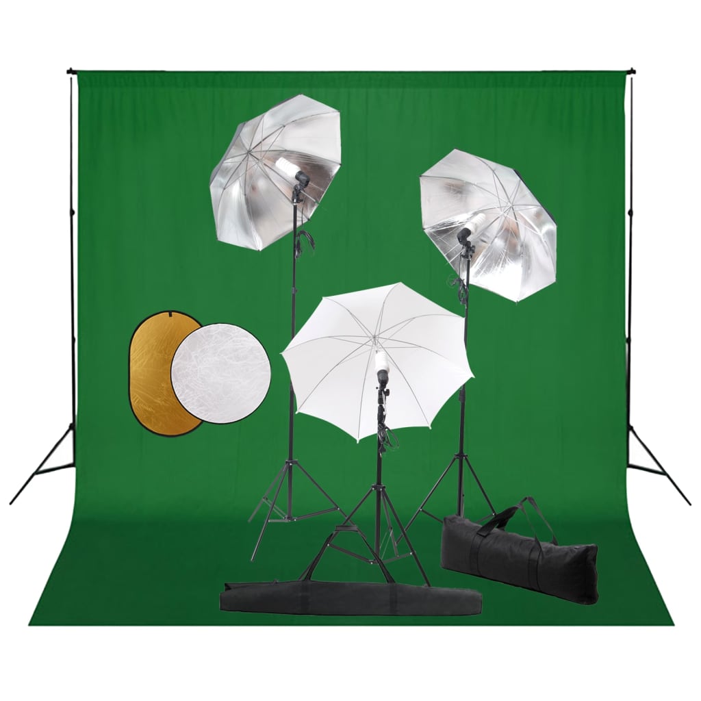 JUNG Vida Fotostudio-Set mit Lampen, Schirmen, Hintergrund & Reflektor