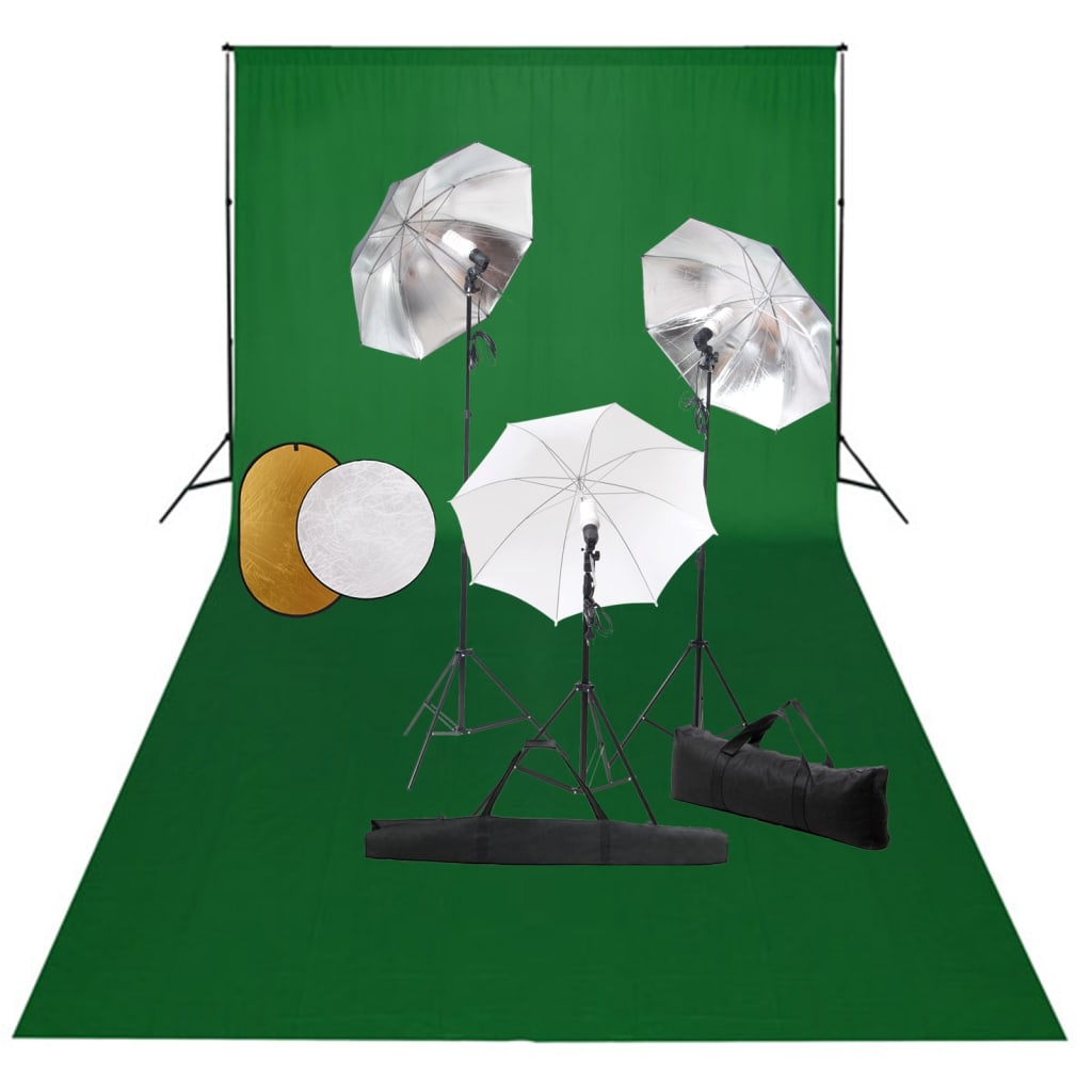 JUNG Vida Fotostudio-Set mit Leuchten, Schirmen, Hintergrund & Reflektor