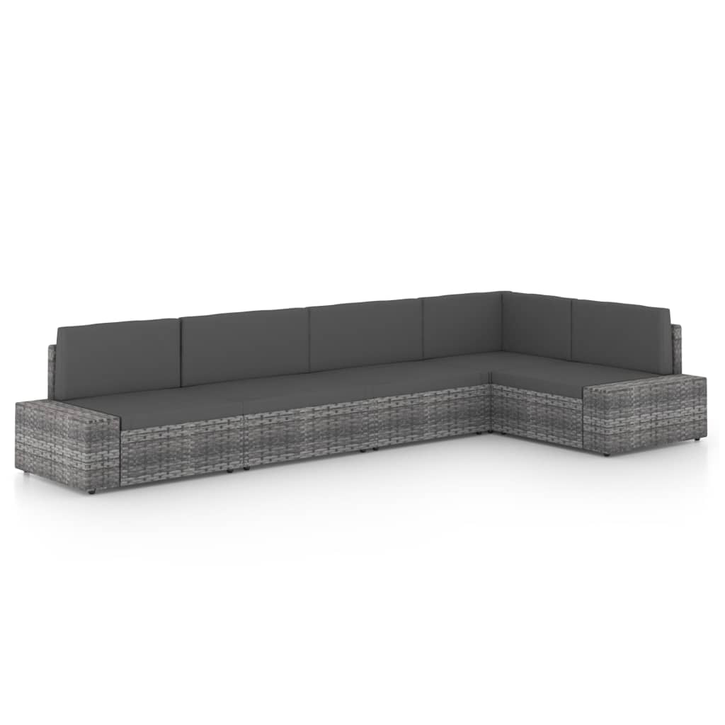 JUNG Vida 5-tlg. Garten-Lounge-Set mit Kissen Grau Poly Rattan