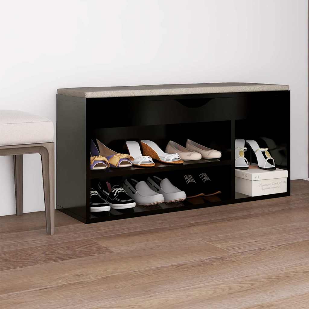 JUNG Vida Schuhbank mit Kissen Schwarz 104x30x49 cm Holzwerkstoff