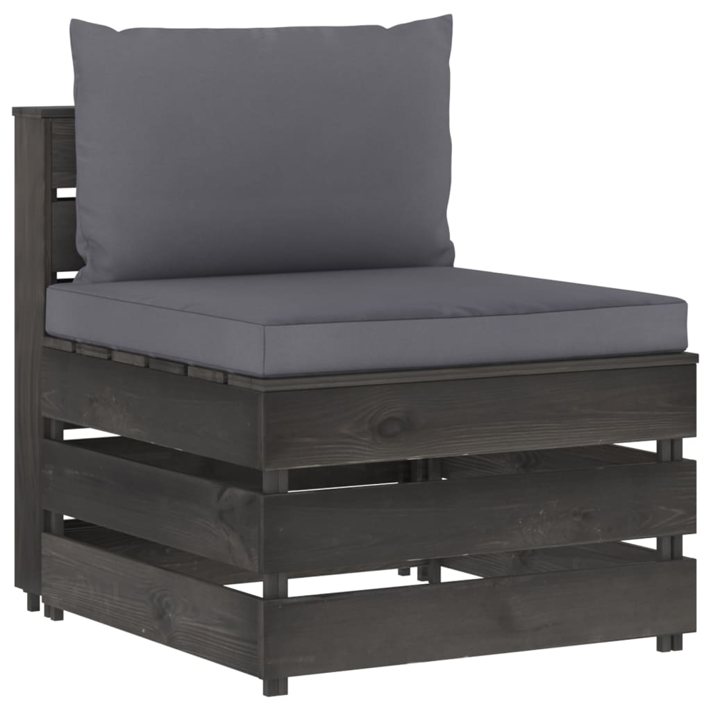 JUNG Vida Modulares Mittelsofa mit Kissen Grau Imprägniertes Holz