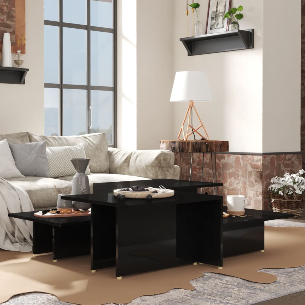 JUNG Vida Couchtische 2Stk. Hochglanz-Schwarz 111,5x50x33cm Holzwerkstoff