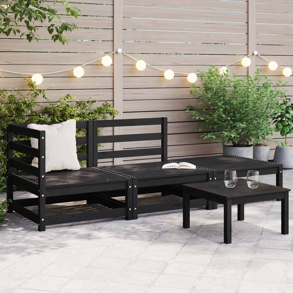 JUNG Vida 3-tlg. Garten-Lounge-Set Schwarz Massivholz Kiefer