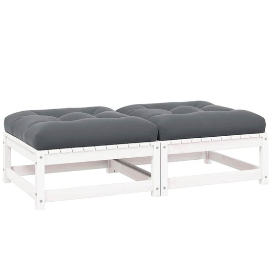 JUNG Vida Garten-Fußhocker mit Kissen 2 Stk. Weiß Massivholz Kiefer