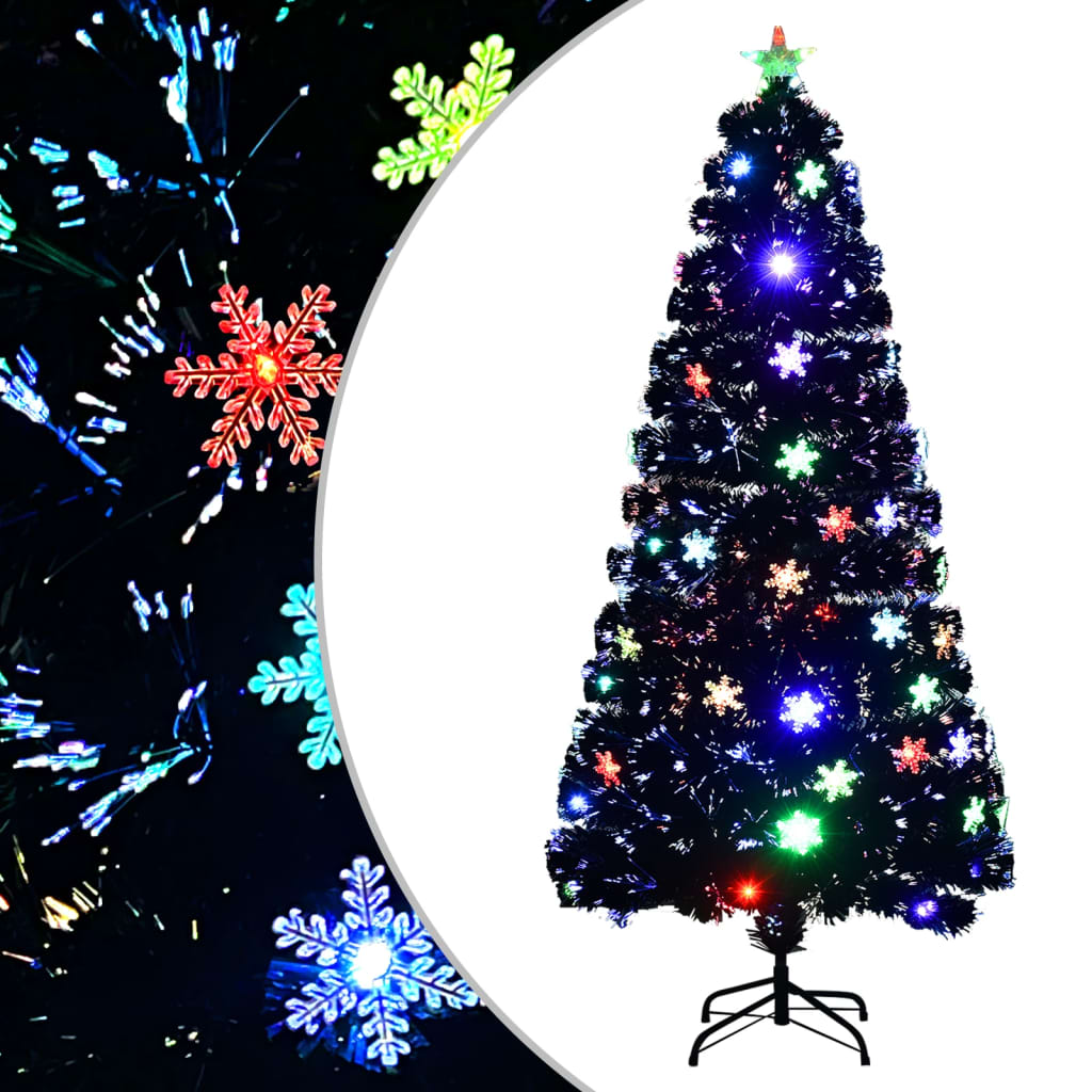 JUNG Vida Weihnachtsbaum mit LED-Schneeflocken Schwarz 150 cm Fiberoptik