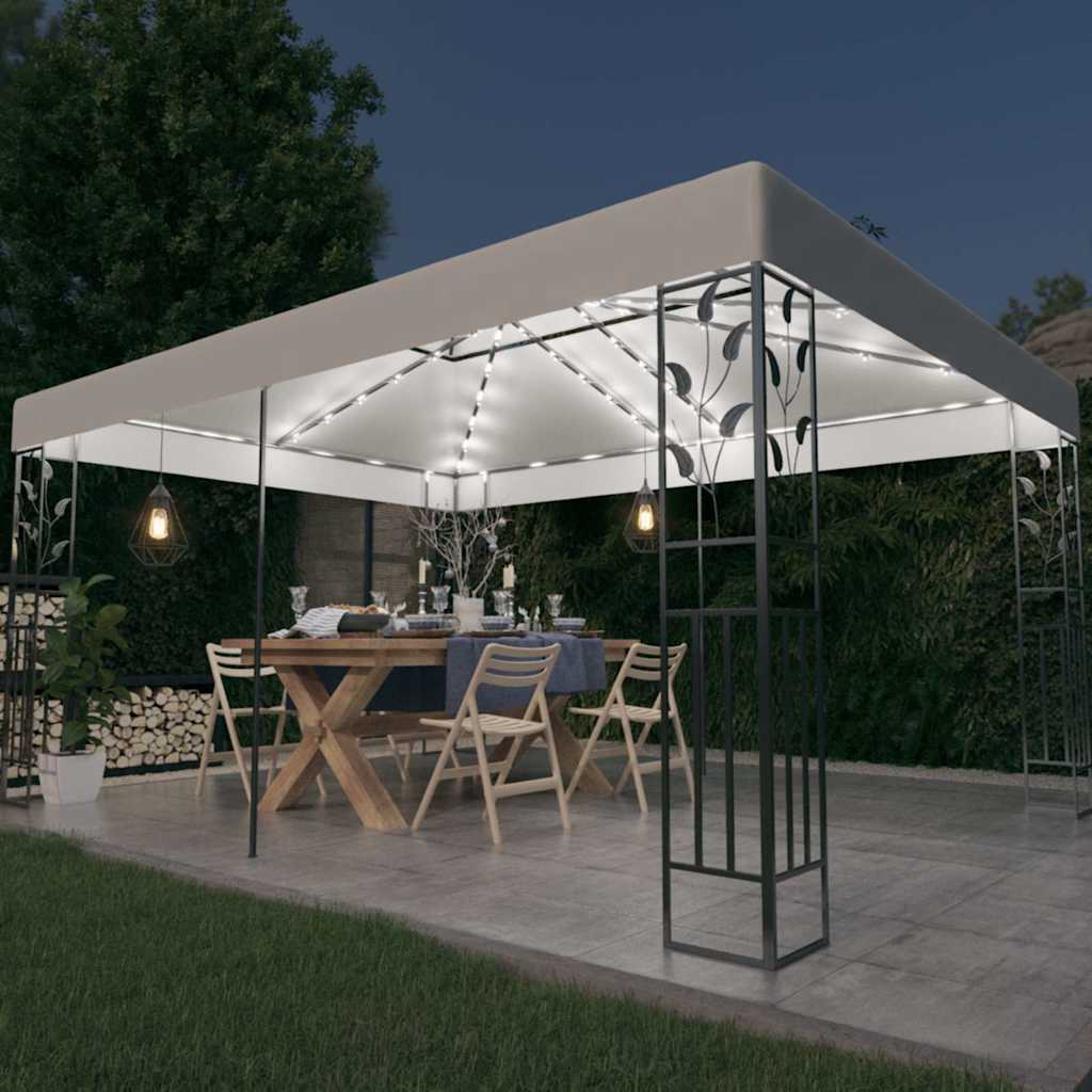 JUNG Vida Pavillon mit Doppeldach & LED-Lichterkette 3x4 m Weiß