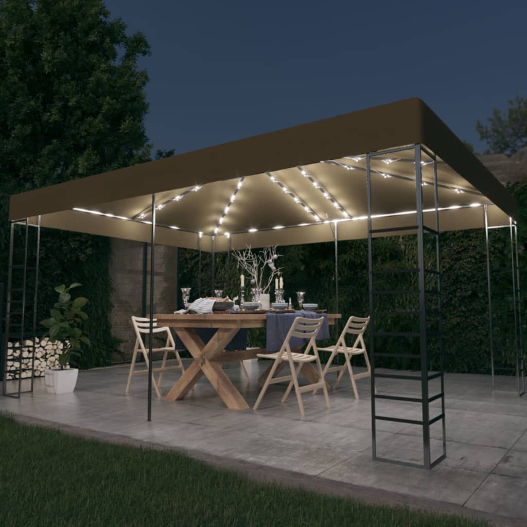 JUNG Vida Pavillon mit LED-Lichterkette 3x4 m Taupe