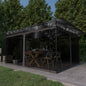 JUNG Vida Pavillon mit Moskitonetz & LED-Lichterkette 4x3x2,73m Anthrazit