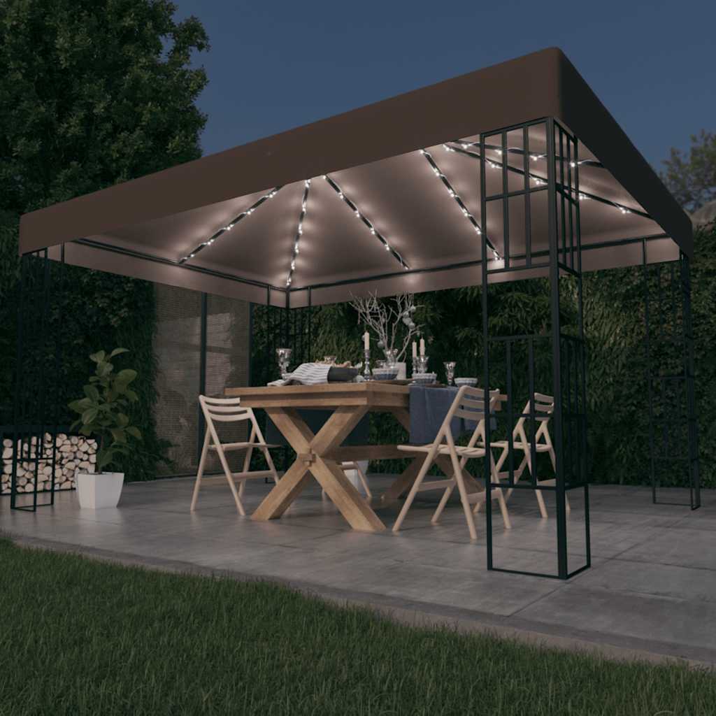 JUNG Vida Pavillon mit LED-Lichterkette 4x3 m Taupe