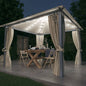 JUNG Vida Pavillon mit Vorhängen & LED-Lichterkette 300x300 cm Creme Alu