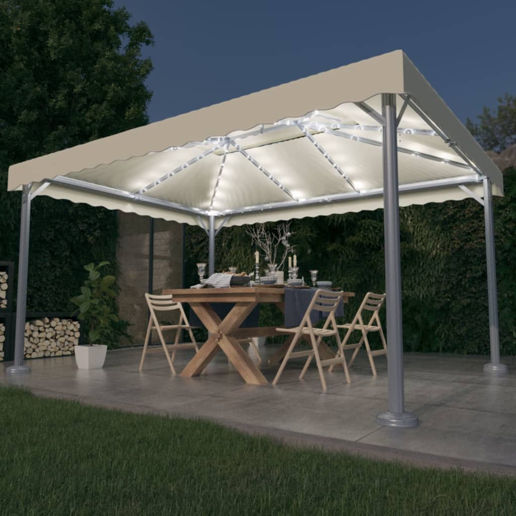 JUNG Vida Pavillon mit LED-Lichterkette 400x300 cm Cremeweiß Aluminium