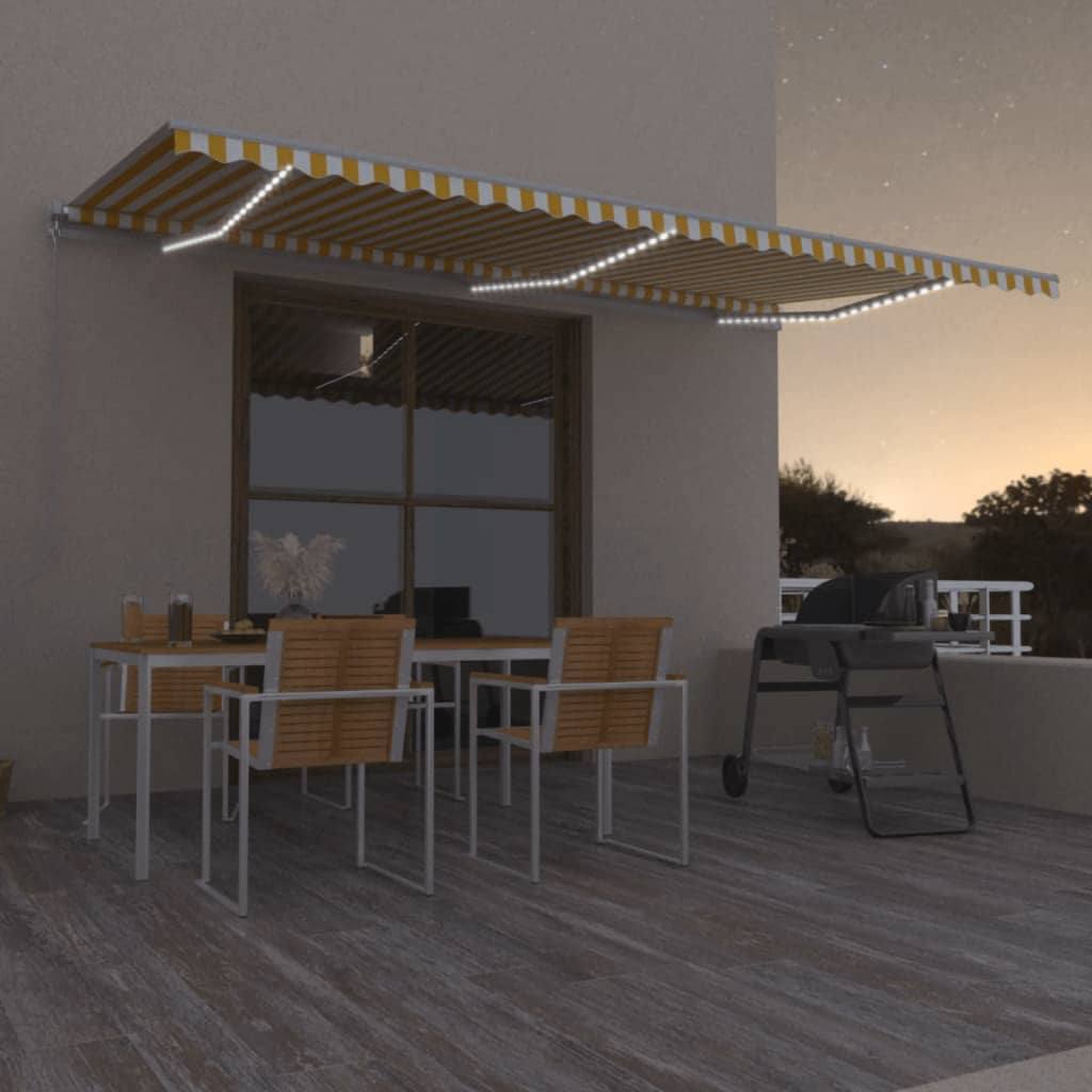 JUNG Vida Markise Manuell Einziehbar mit LED 600x300 cm Gelb und Weiß