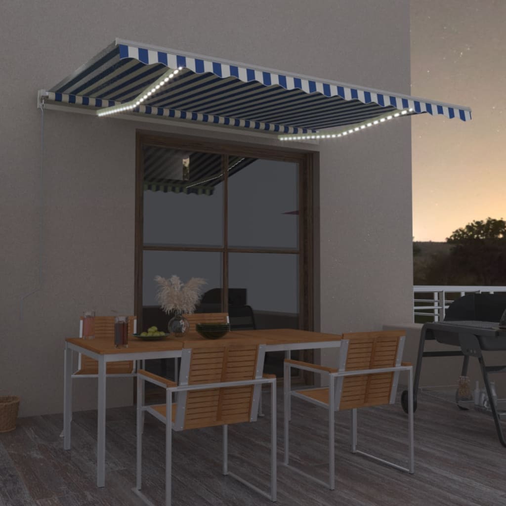 JUNG Vida Markise Manuell Einziehbar mit LED 400x350 cm Blau und Weiß