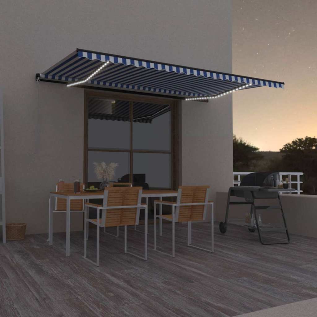 JUNG Vida Markise Manuell Einziehbar mit LED 500x300 cm Blau und Weiß
