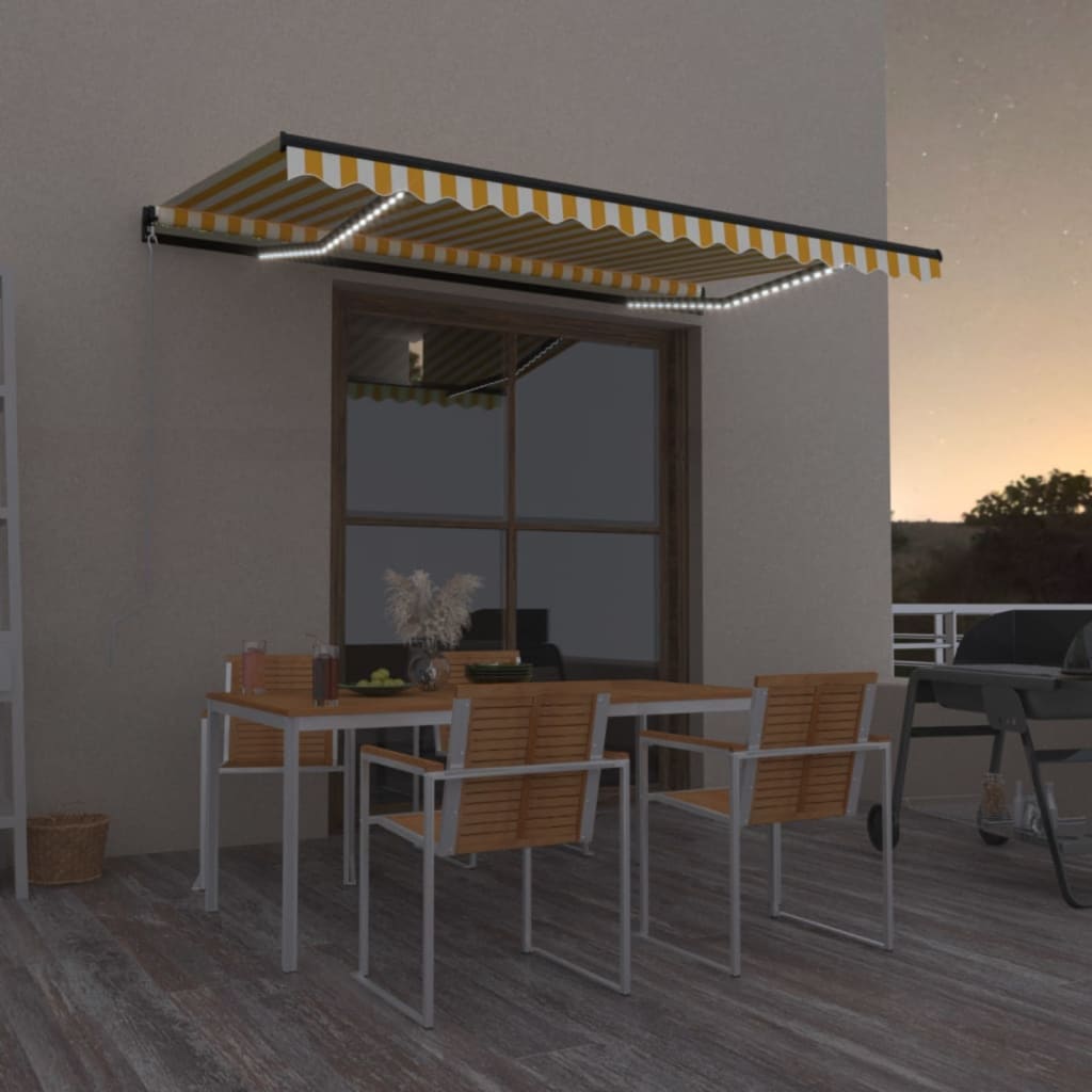 JUNG Vida Markise Manuell Einziehbar mit LED 400x350 cm Gelb & Weiß