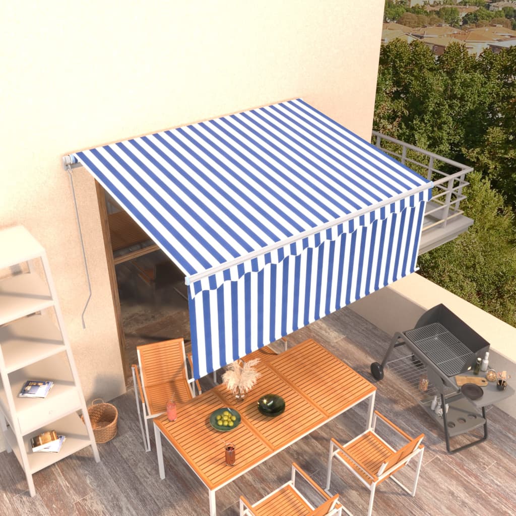JUNG Vida Markise Manuell Einziehbar mit Rollo 3,5x2,5m Blau & Weiß