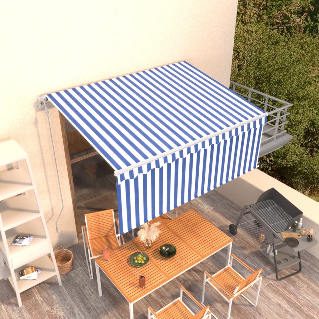 JUNG Vida Markise Automatisch Einziehbar mit Volant 3,5x2,5 m Blau & Weiß