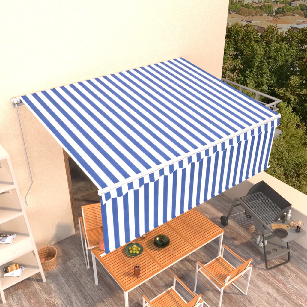 JUNG Vida Markise Manuell Einziehbar mit Rollo 4,5x3 m Blau & Weiß