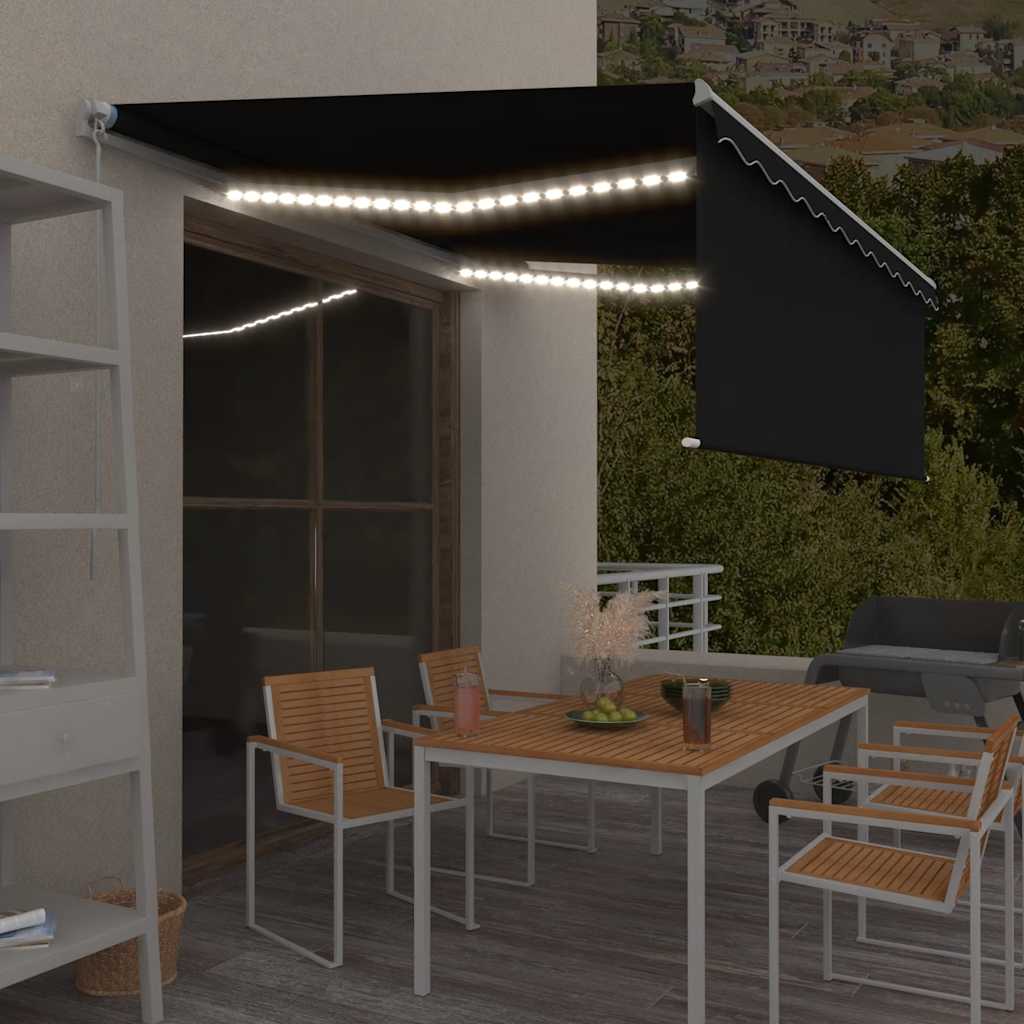 JUNG Vida Markise Manuell Einziehbar mit Rollo & LED 4,5x3 m Anthrazit