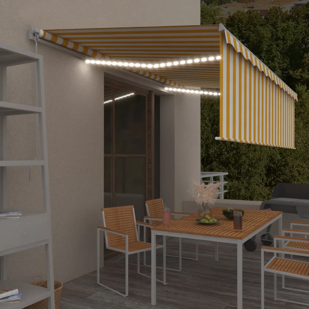 JUNG Vida Markise Manuell Einziehbar mit Rollo & LED 5x3 m Gelb & Weiß