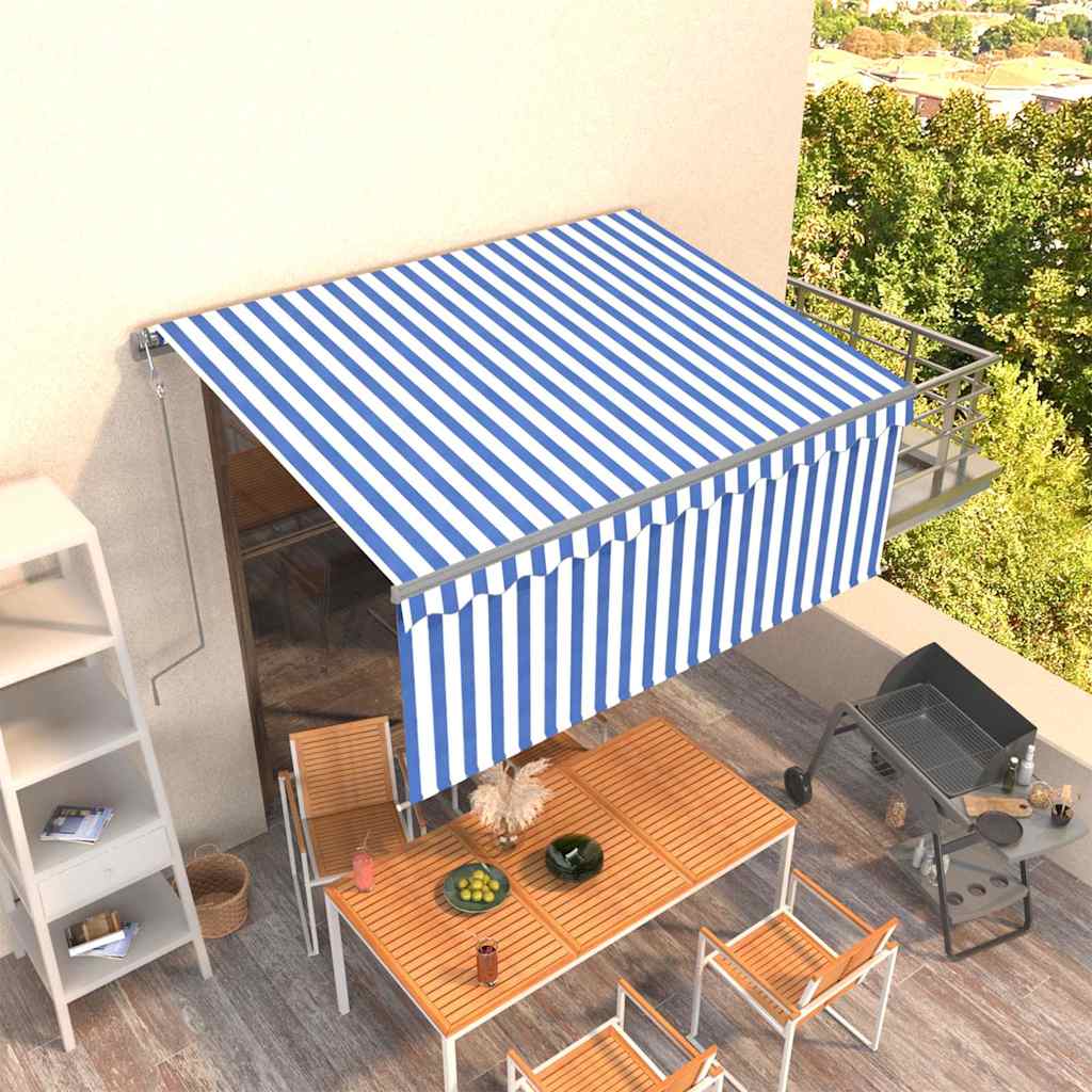 JUNG Vida Markise Automatisch Einziehbar mit Volant 3x2,5 m Blau und Weiß