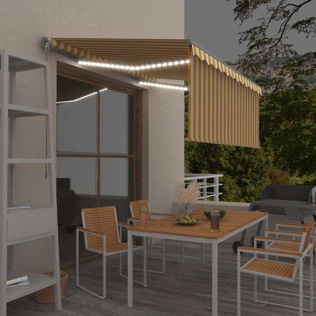 JUNG Vida Markise Manuell Einziehbar mit Rollo & LED 3,5x2,5 m Gelb Weiß