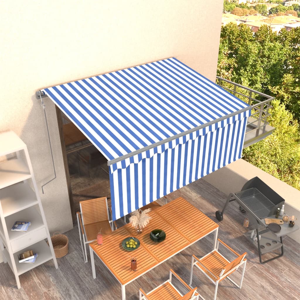 JUNG Vida Markise Automatisch Einziehbar mit Volant 3,5x2,5 m Blau & Weiß