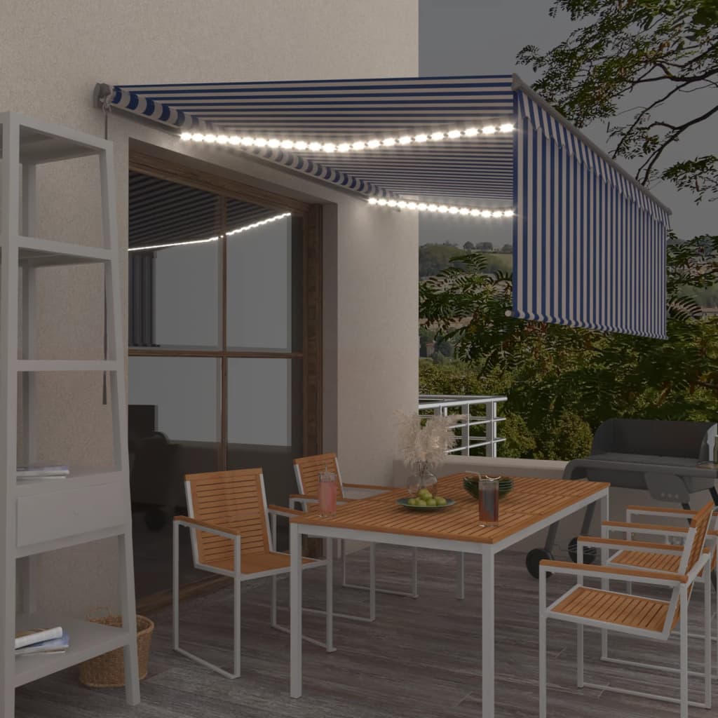 JUNG Vida Markise Manuell Einziehbar mit Rollo LED 4x3m Blau und Weiß
