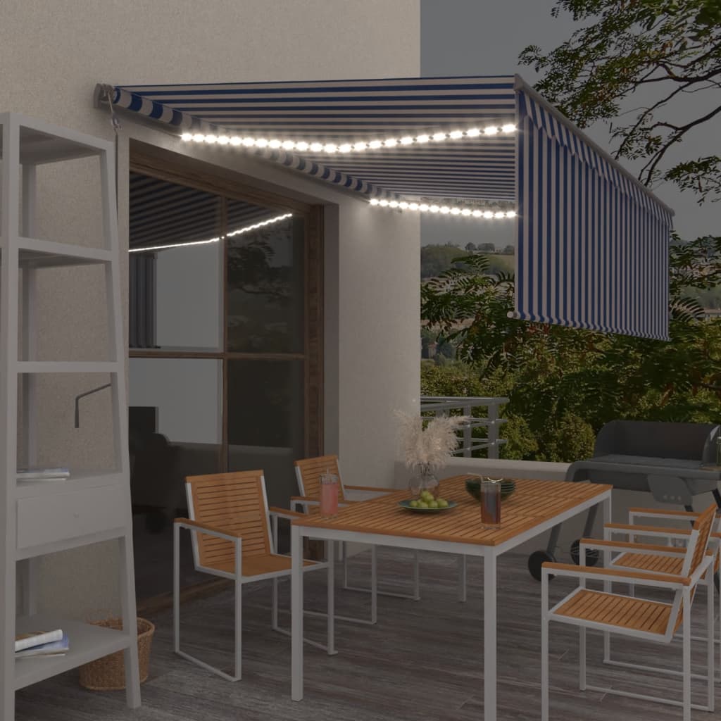 JUNG Vida Markise Automatisch mit Rollo LED Windsensor 4,5x3 m Blau Weiß