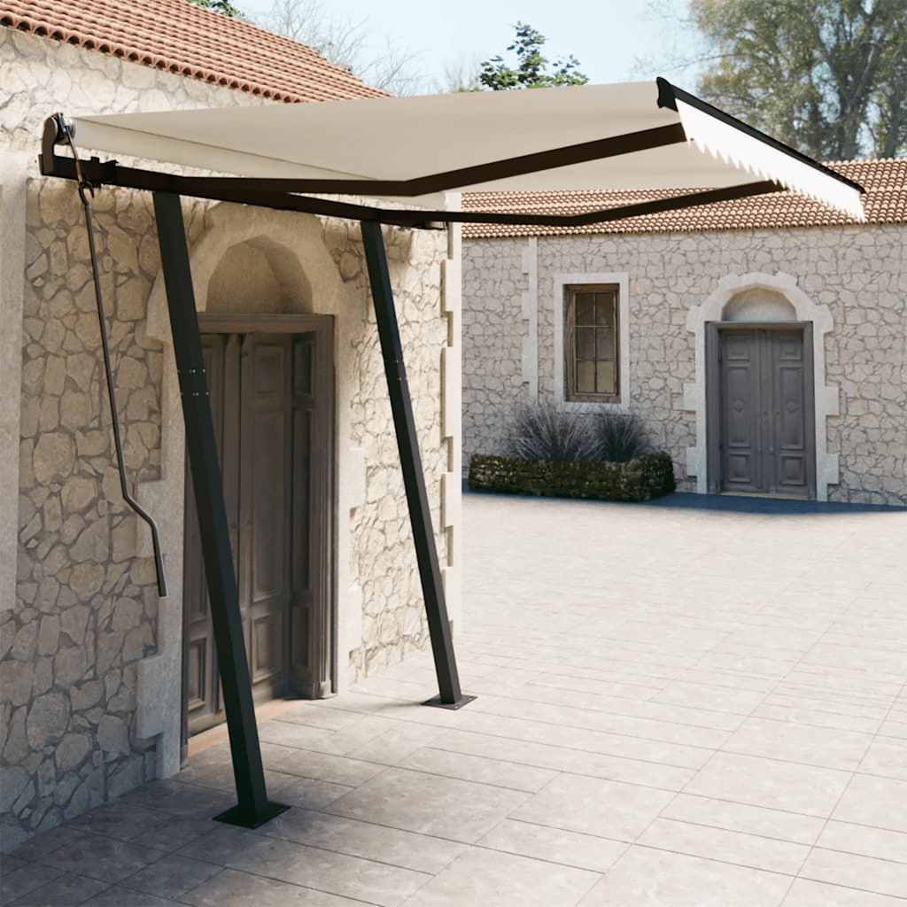 JUNG Vida Markise Automatisch Einziehbar mit Pfosten 3x2,5 m Creme