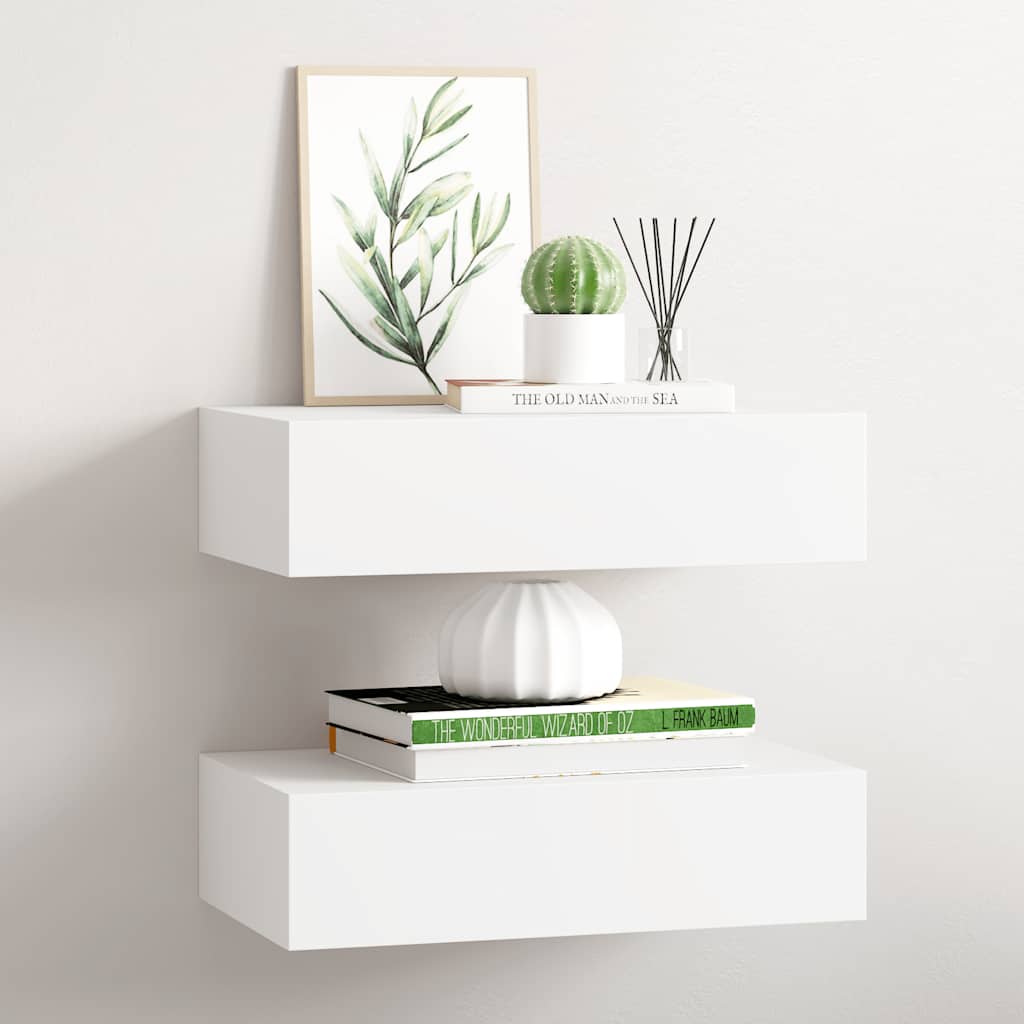JUNG Vida Wandregale mit Schubladen 2 Stk. Weiß 40x23,5x10 cm MDF