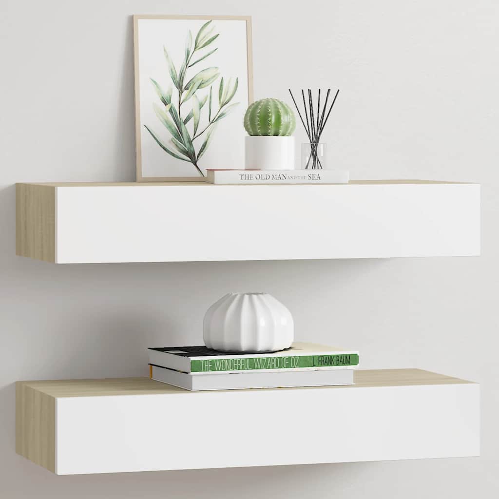 JUNG Vida Wandschubladenregale 2 Stk. Eiche und Weiß 60x23,5x10cm MDF