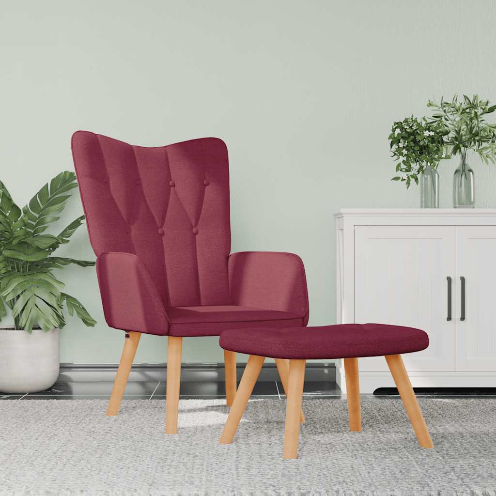 JUNG Vida Relaxsessel mit Hocker Weinrot Stoff