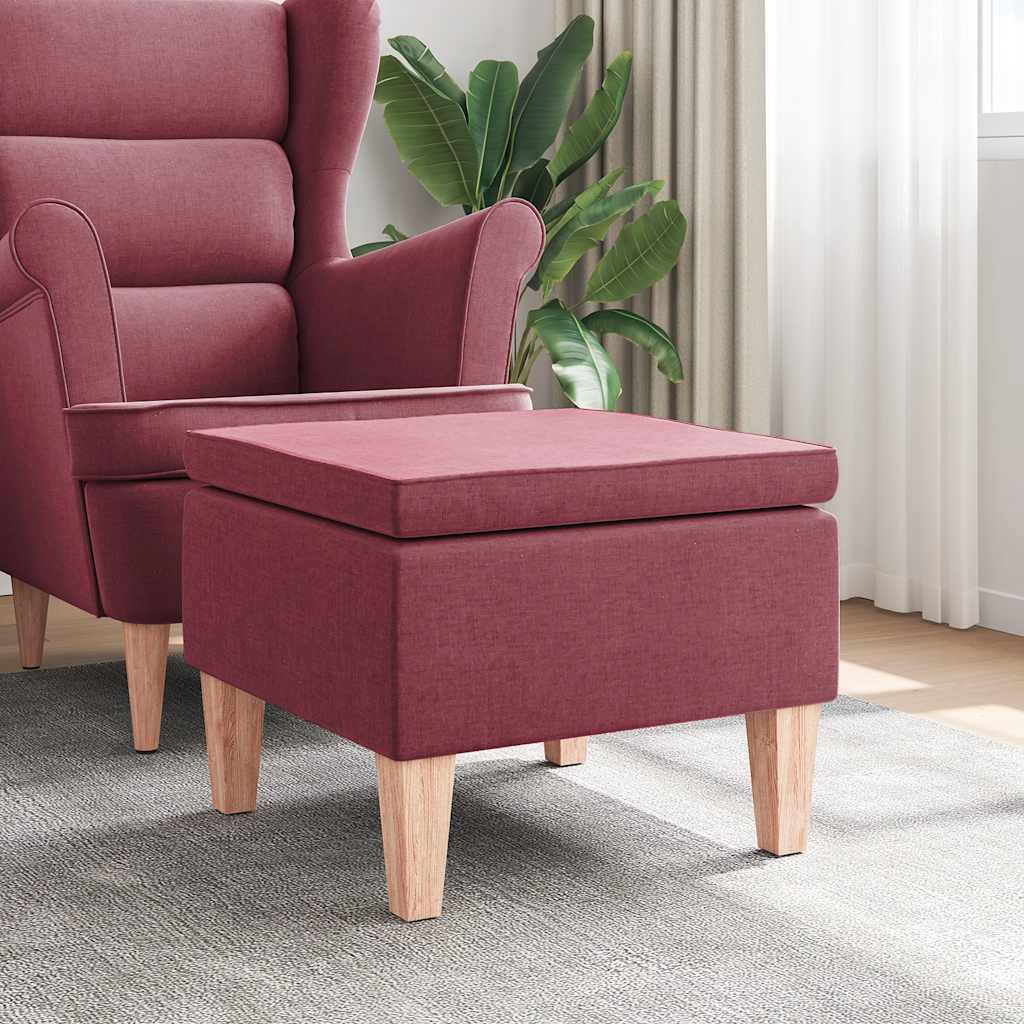JUNG Vida Hocker mit Holzbeinen Weinrot Stoff