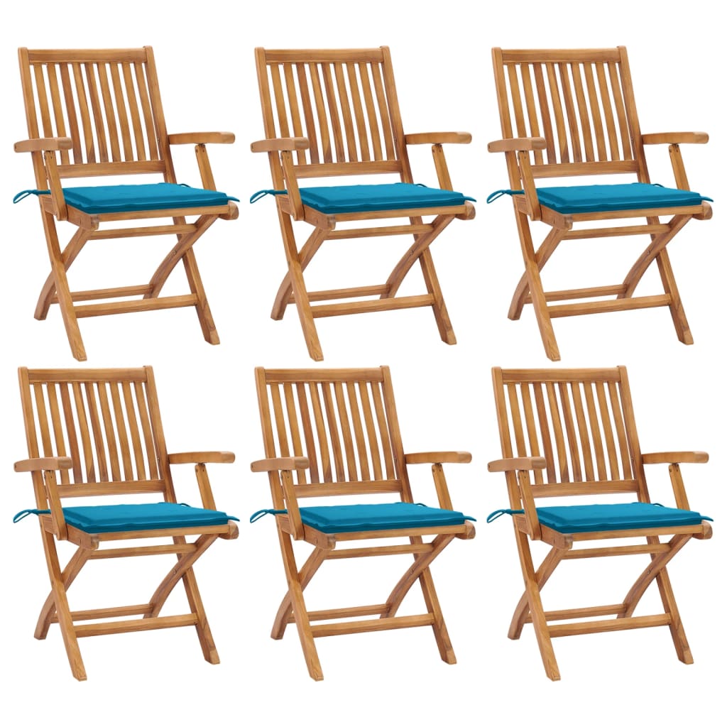 JUNG Vida Klappbare Gartenstühle mit Kissen 6 Stk. Massivholz Teak