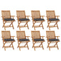 JUNG Vida Klappbare Gartenstühle mit Kissen 8 Stk. Massivholz Teak