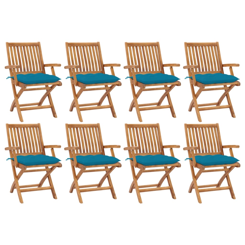 JUNG Vida Klappbare Gartenstühle mit Kissen 8 Stk. Massivholz Teak
