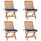 JUNG Vida Klappbare Gartenstühle mit Kissen 4 Stk. Massivholz Teak