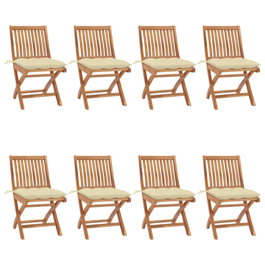 JUNG Vida Klappbare Gartenstühle mit Kissen 8 Stk. Massivholz Teak