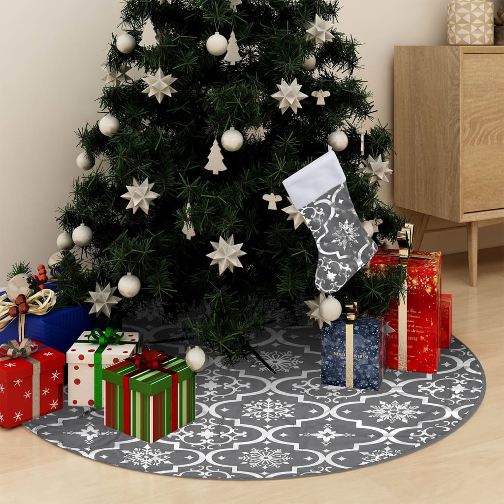 JUNG Vida Luxus-Weihnachtsbaumdecke mit Socke Grau 150 cm Stoff