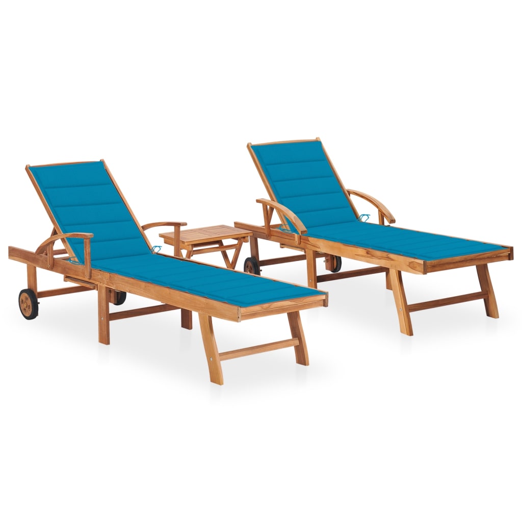 JUNG Vida Sonnenliegen 2 Stk. mit Tisch und Auflagen Massivholz Teak