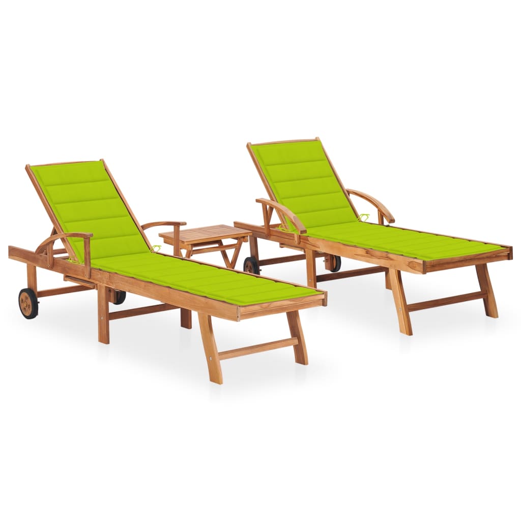 JUNG Vida Sonnenliegen 2 Stk. mit Tisch und Auflagen Massivholz Teak