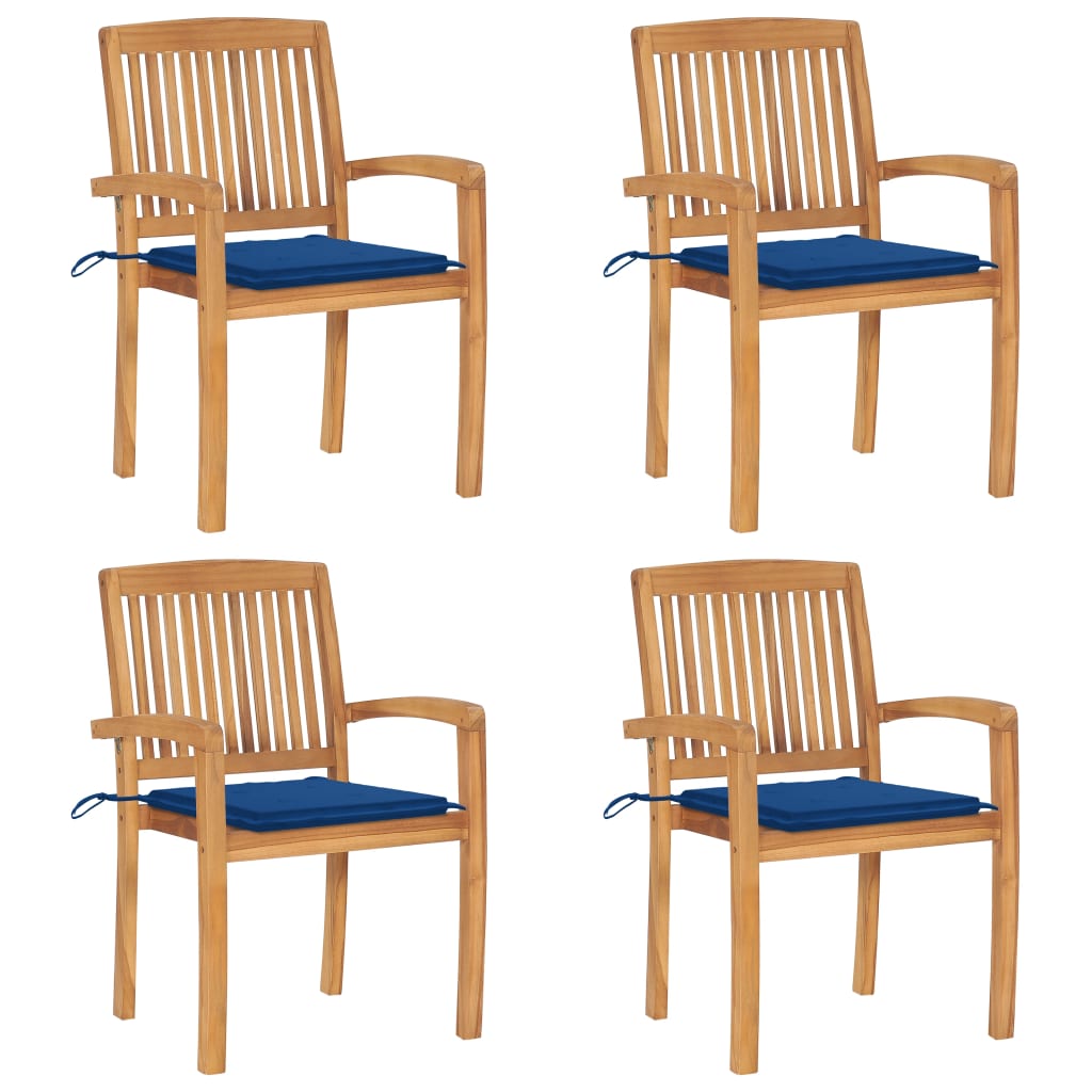 JUNG Vida Stapelbare Gartenstühle mit Kissen 4 Stk. Massivholz Teak