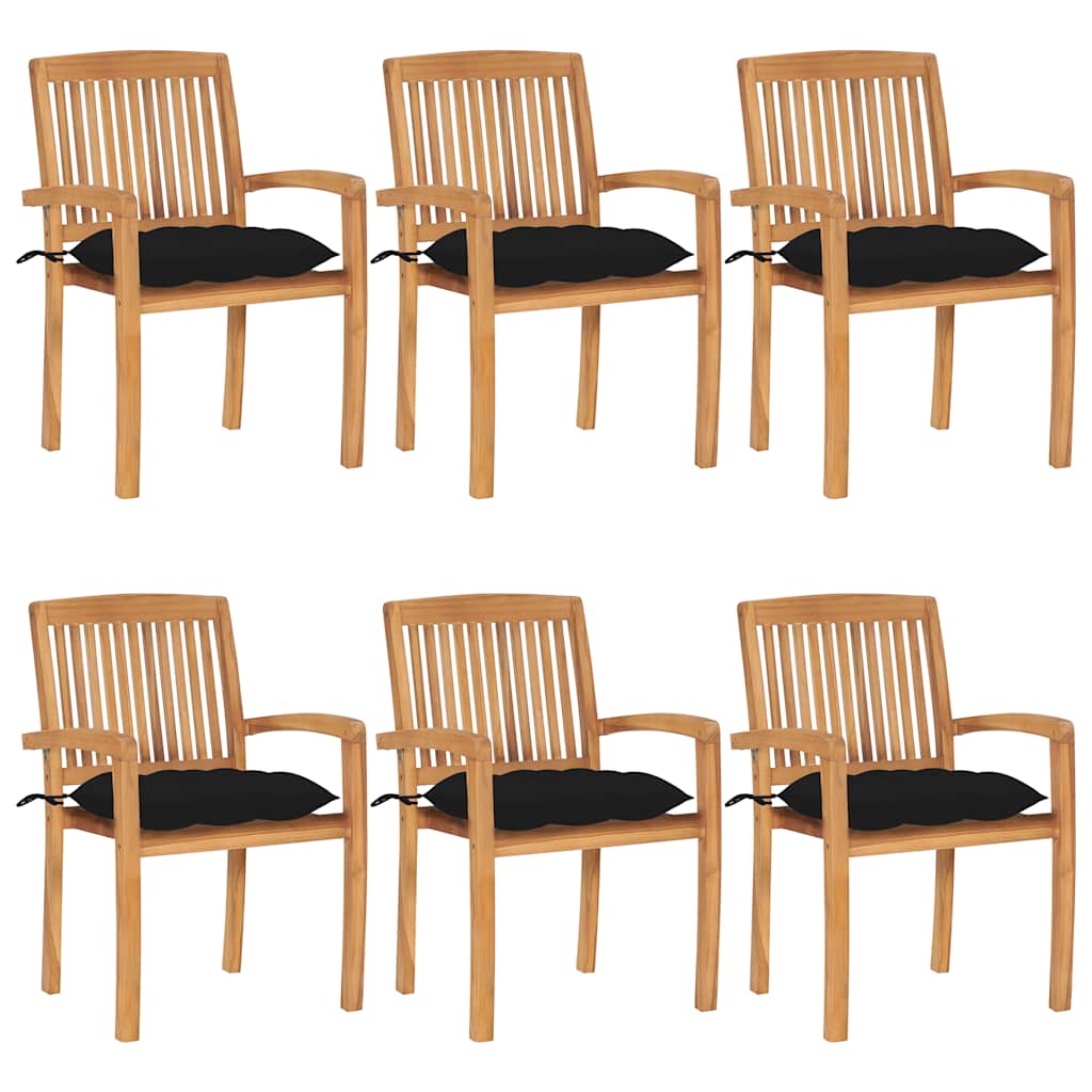 JUNG Vida Stapelbare Gartenstühle mit Kissen 6 Stk. Massivholz Teak