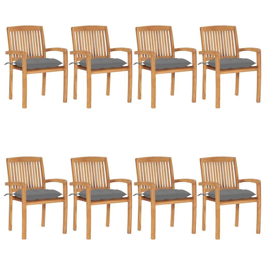 JUNG Vida Stapelbare Gartenstühle mit Kissen 8 Stk. Massivholz Teak
