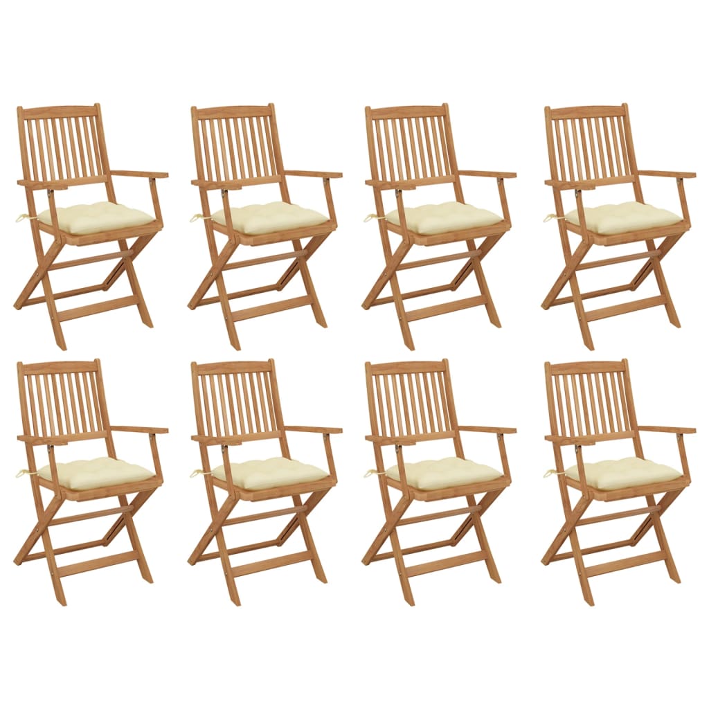 JUNG Vida Klappbare Gartenstühle mit Kissen 8 Stk. Massivholz Akazie