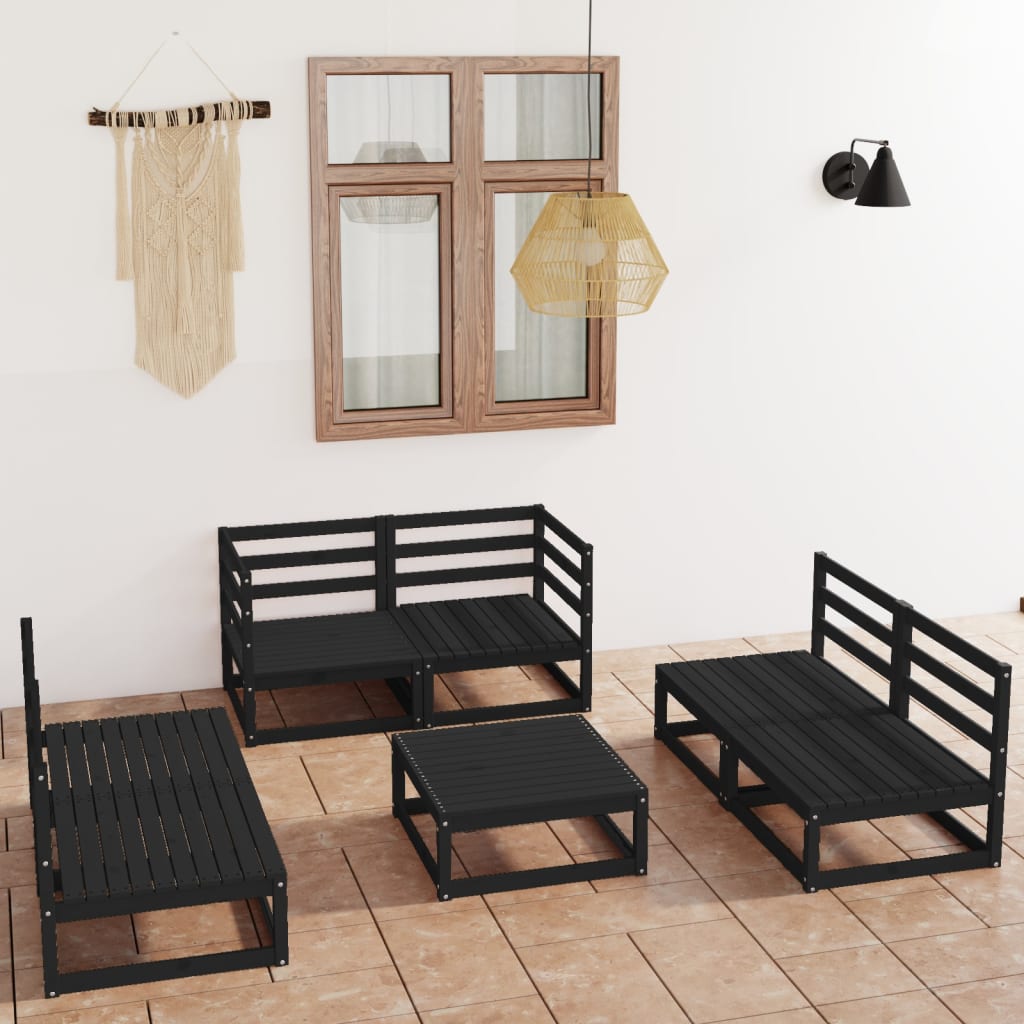 JUNG Vida 7-tlg. Garten-Lounge-Set Schwarz Massivholz Kiefer