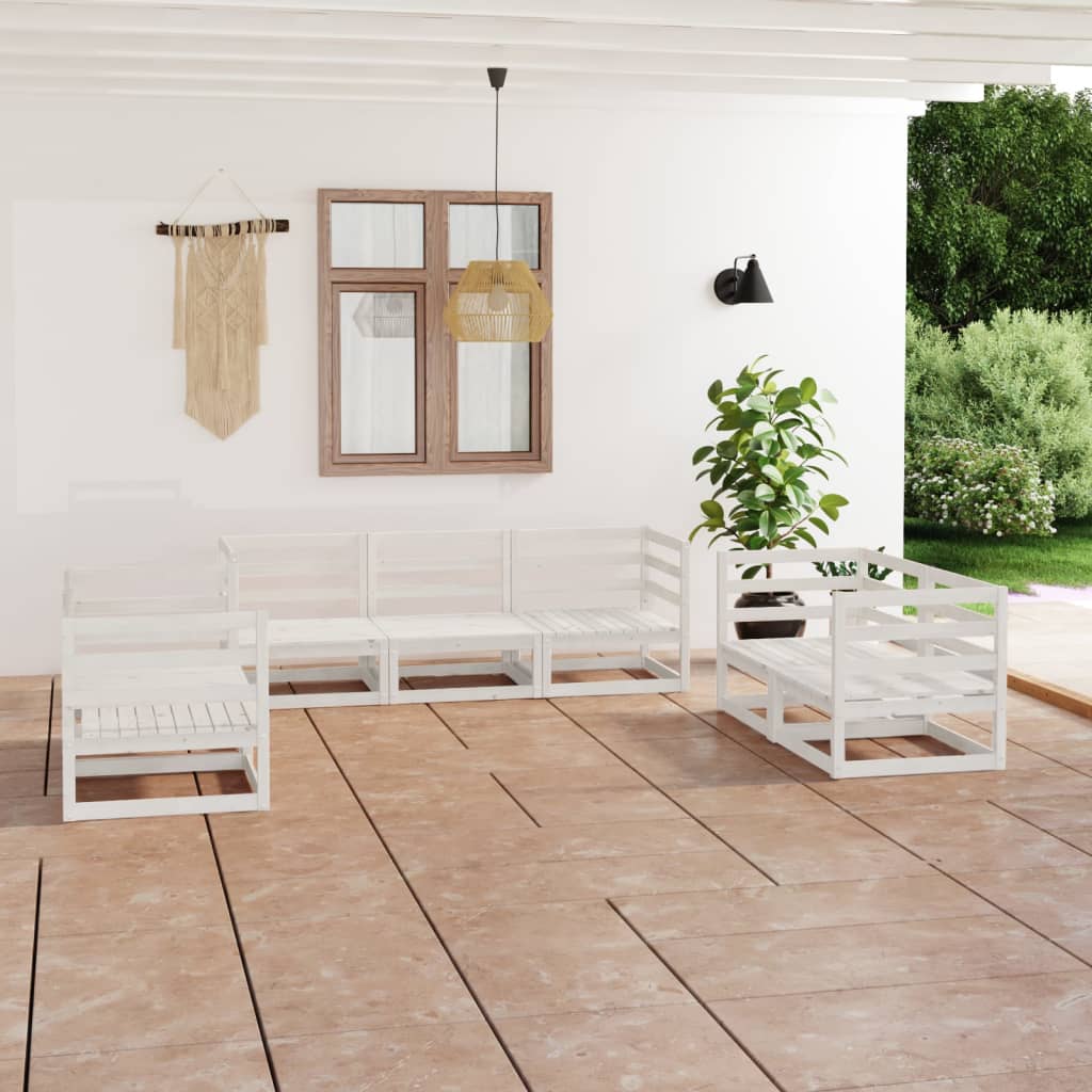 JUNG Vida 7-tlg. Garten-Lounge-Set Weiß Massivholz Kiefer