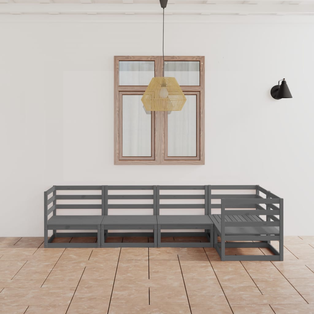 JUNG Vida 5-tlg. Garten-Lounge-Set Grau Massivholz Kiefer