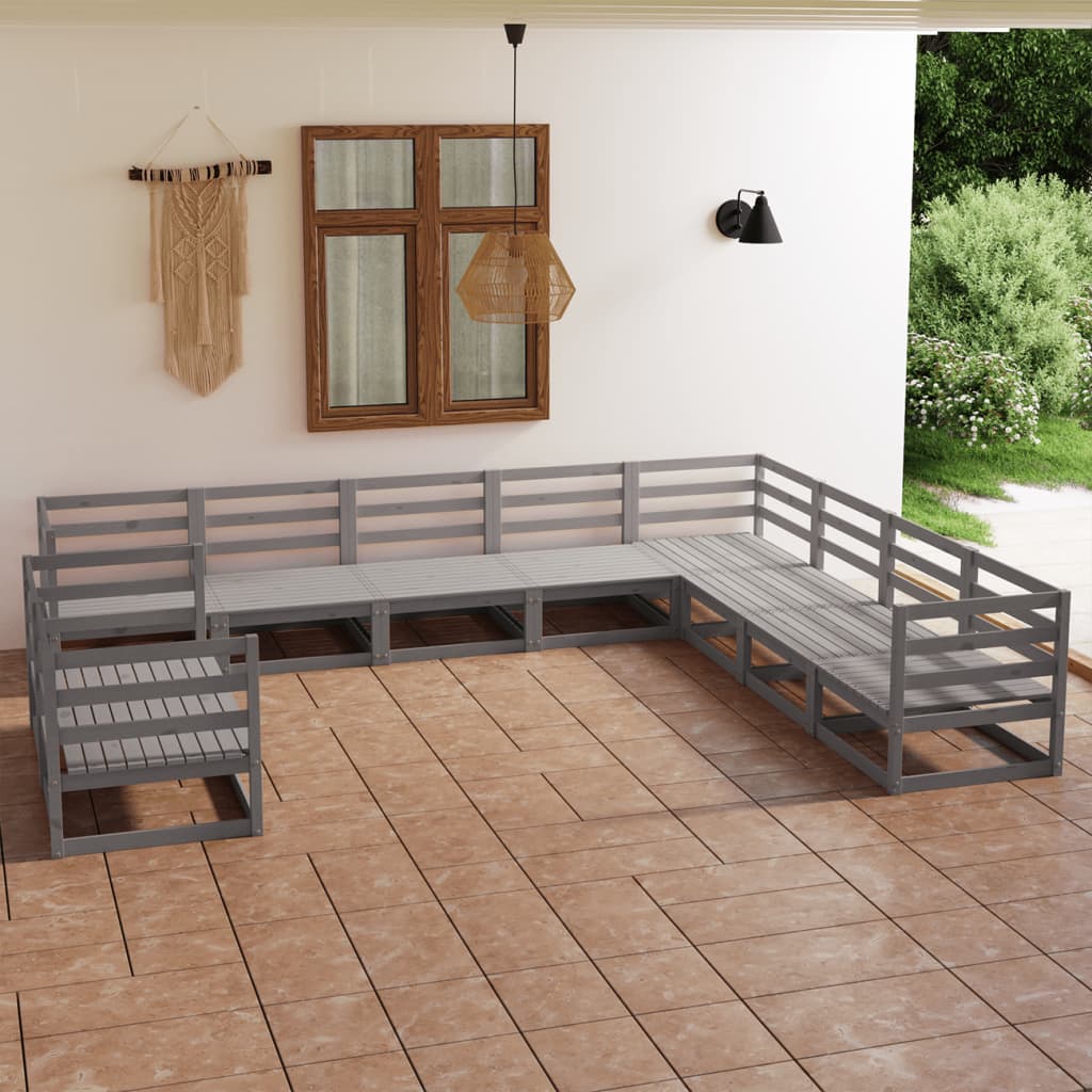 JUNG Vida 10-tlg. Garten-Lounge-Set Grau Kiefer Massivholz